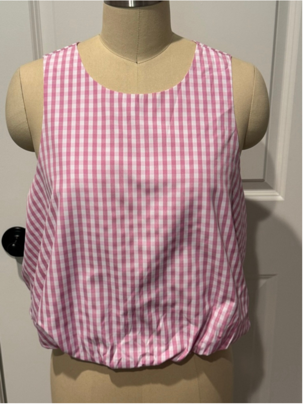 Women's Emerson Lang Pink White Gingham Halter Tank Top L